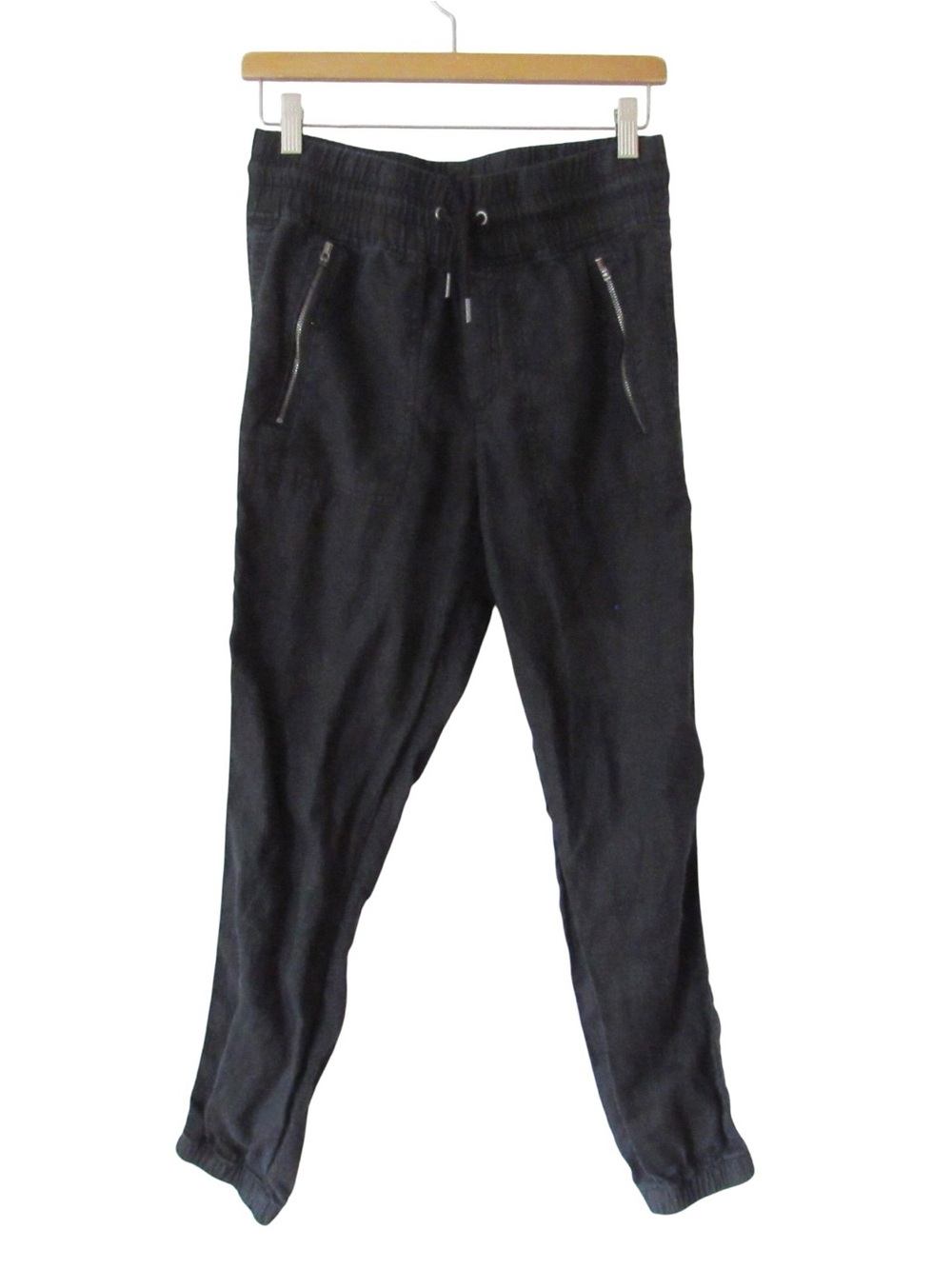 Athleta Cabo Linen Jogger Pants 2 Black Zip Pockets Drawstring Breathable Beach